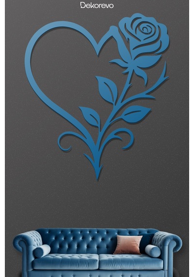 Aşkın Baharı: Güllü Kalp Metal Duvar Tablosu - Metal Duvar Sanatı - Mavi - 30 X 30 Cm