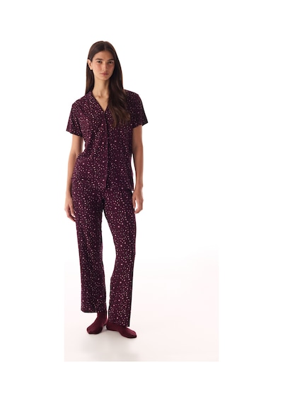 Penti Bordo Leopard Rib Gömlek Pantolon Pijama Takımı