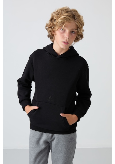 Tommylife Tommy Life Siyah Pamuklu Kalın İçi Tüylü Yumuşak Dokulu Standart Fit Baskılı Erkek Çocuk Sweatshirt - 11215 Siyah