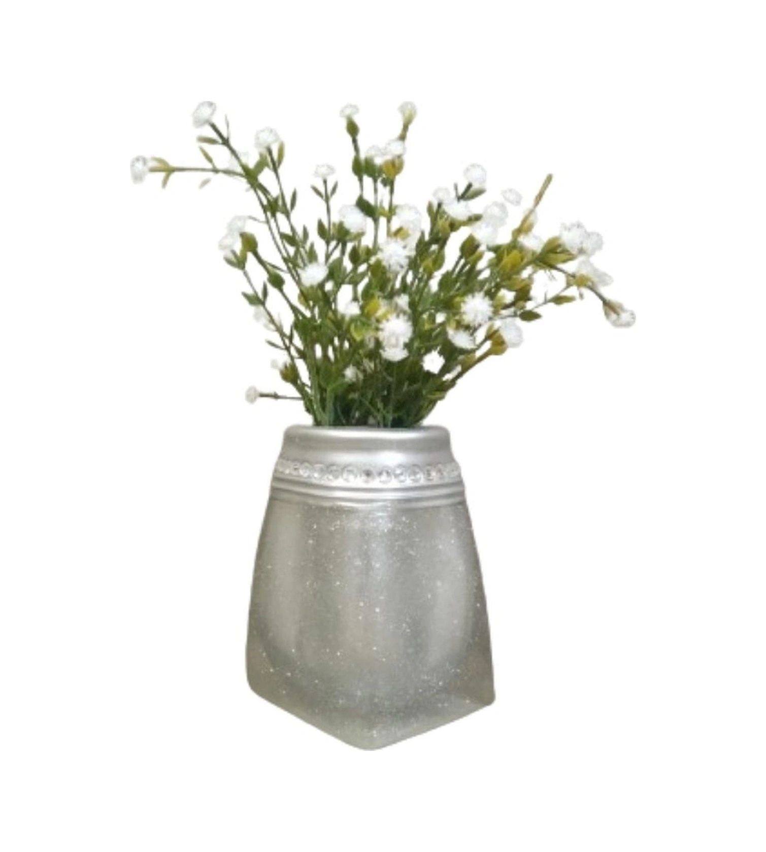 2 Adet Vazo Dahil,vazoda Çiçek,beyaz Yapay Çiçek,vazo Dekoratif Kristal Taşlı Gümüş Poliresin 7x7x15cm Çok Renkli