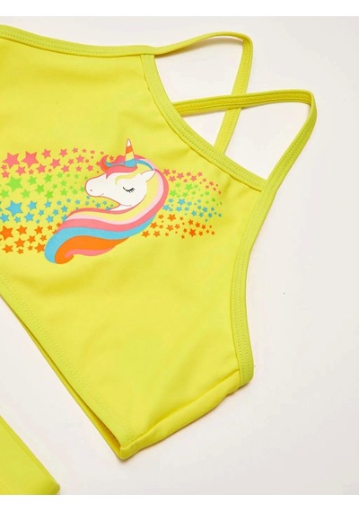 Deep Beach Baskılı Kız Çocuk Bikini Takım Sarı