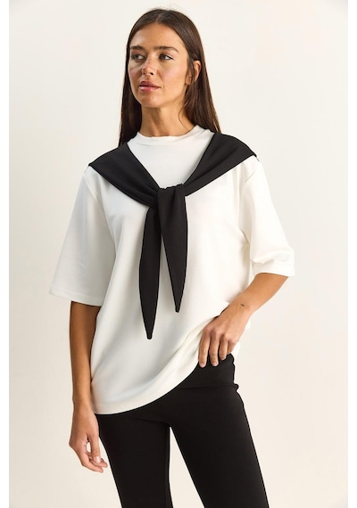 Shade Kadın Şal Detaylı Oversize Basic T-shirt 1094 60286118 - Beyaz-siyah Beyaz - Siyah Shade Kadın Şal Detaylı Oversize Basic T-shirt 1094 60286118 - Beyaz-siyah Beyaz - Siyah