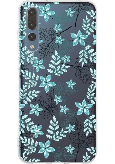 Huawei P20 Pro Uyumlu Kapak Floral Su Yeşili Tasarımlı Şeffaf Silikon Kılıf