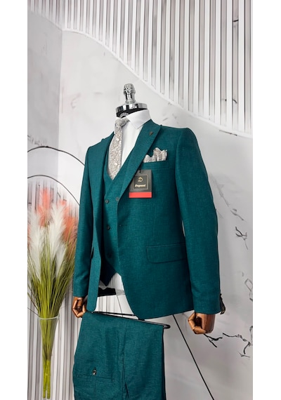 Dupont Classics Dupont Erkek Slim Fit Yelekli Takım Elbise 6 Drop Çift Yırtmaç Koyu Yeşil Dupont Classics Dupont Erkek Slim Fit Yelekli Takım Elbise 6 Drop Çift Yırtmaç Koyu Yeşil