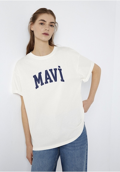 Mavi - Mavi Logo Baskılı Ekru Tişört. 1600843-81964 Ekru