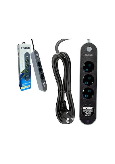 Üçlü Akım Korumalı Priz Anti Static 3x1.5 5mt Rose Gr-300-5m