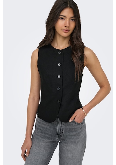 Only Onlgoa Regular Fit Bisiklet Yaka Düğmeli Yelek Bayan Yelek 15363724 Siyah