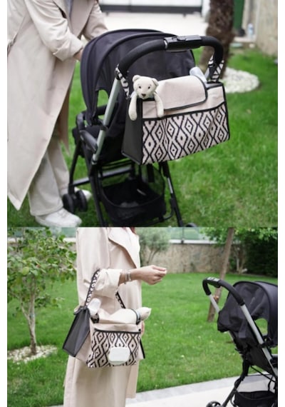 Bebek Arabası Çantası Organizer Anne Bebek Bakım Çantası Puset Düzenleyici Çanta Stroller Bag Kahverengi - Siyah