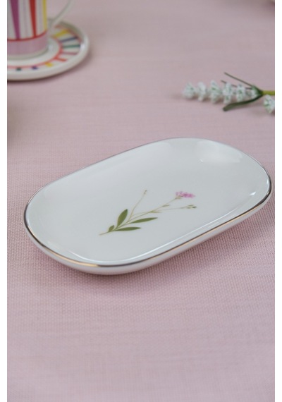 Tabak Evi Porselen Natura Çuha Altın Yaldızlı Oval Kayık Tabak 18x11x2,50cm 2 Li Çok Renkli
