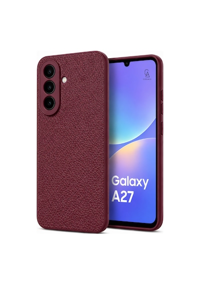 Samsung Galaxy A27 Uyumlu Deri Dokulu Yumuşak Silikon Telefon Kılıfı Kapak Bordo