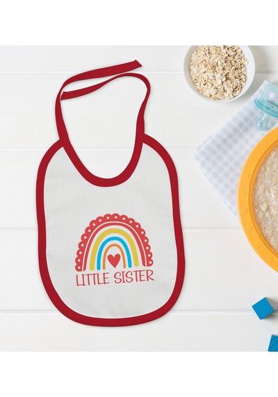 BK Kids Little Sister Tasarımlı Kırmızı Bebek Mama Önlüğü-1 Kırmızı