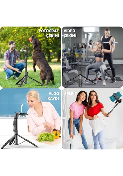 Juo Jst40 Alüminyum Tripod Monopod Selfie Çubuğu Kumandalı Android Apple Uyumlu iPhone  Gopro
