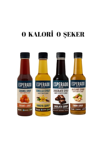 Şekersiz Sugar Free - Vanilya Fındık Karamel Çikolata Aromalı Kahve Şurubu 4 Lü Set 4.x250 Ml Diğer