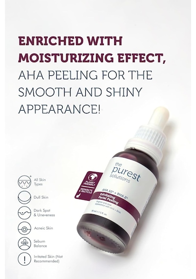 The Purest Solutions, Aha Bha Canlandırıcı Cilt Tonu Eşitleyici Kırmızı Peeling Cilt Bakım Serumu 30 Ml Aha 10% + Bha 2% Sku: Smg8690010390097