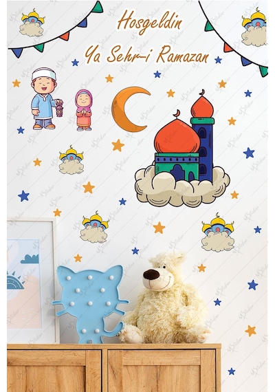 Ramazan Ayı Temalı Cam Duvar Süsleri Hoşgeldin Ramazan Sticker Seti Çok Renkli