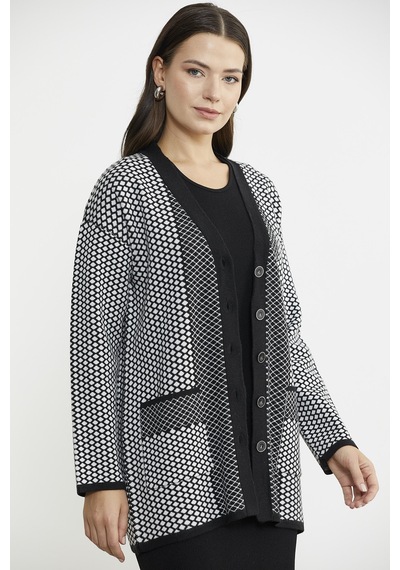 Oversize Cepli Petek Motifli Triko Ceket - Siyah 001