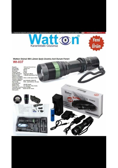 El Feneri Watton Wt-037-şarjlı Zoomlu Siyah Acil Durum Feneri