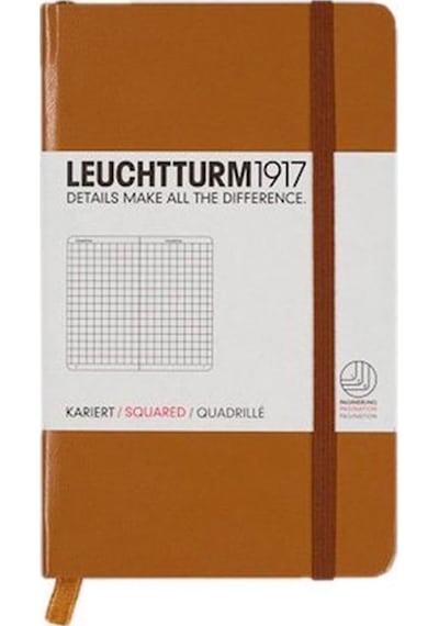 Leuchtturm1917 Not Defteri Cep Boy A6 , Sert Kapak, 187 Numaralandırılmış Sayfa, Kareli, Karamel Kahverengi