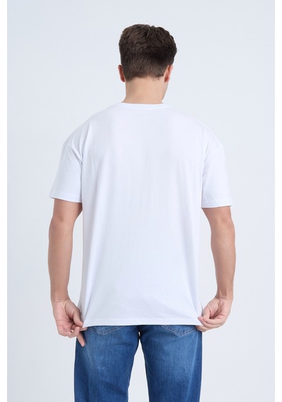 Erkek Oversize Baskılı T-shirt Beyaz 1950 Beyaz