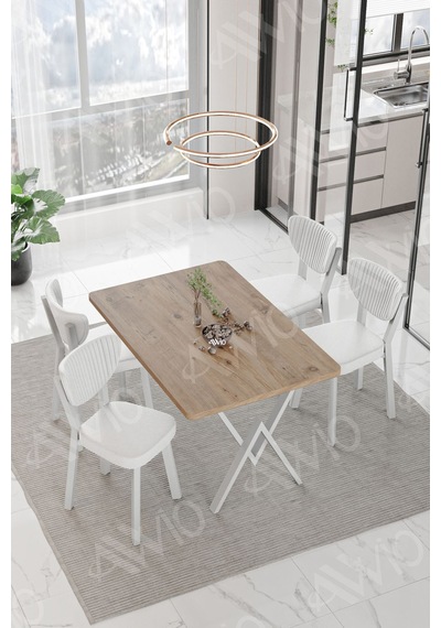 Avvio Parla Beyaz Elma Sandalye 80x120 Yemek Masası Mutfak Masası 4 Kişilik Masa Sandalye Takımı Akça