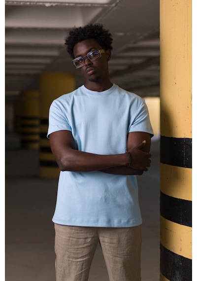 Bisiklet Yaka Lu Basic Oversize Geniş Model T-Shirt Mavi