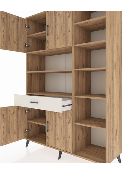 Hyperion Dolap 10 Raflı Tek Çekmeceli 4 Kapaklı 132x44x195 Ça... Çam