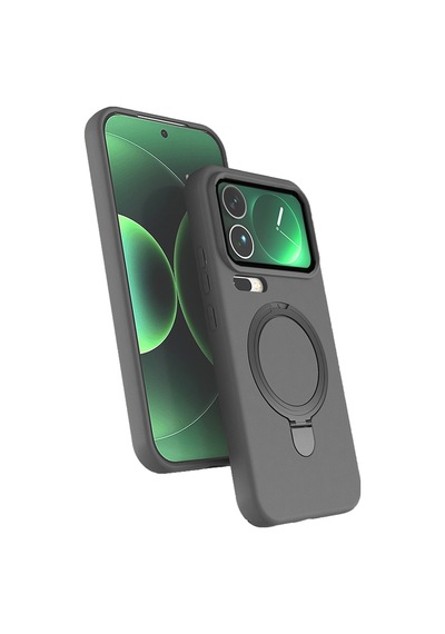 Xiaomi 17 Pro Max Uyumlu Magsafe Şarj Özellikli Standlı Halka Yüzüklü Samara Kılıf Kapak Titanyum-gri