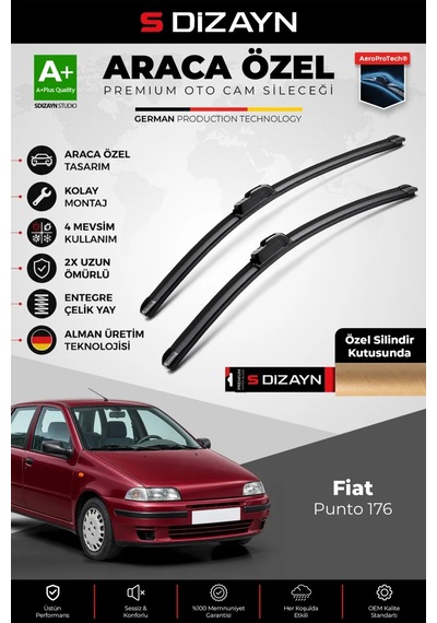 S-dizayn Fiat Punto 176 Ön Cam Silecek Seti 1993-1999 Premium Araca Özel 60-40 Cm A+ Kalite Aocs-173
