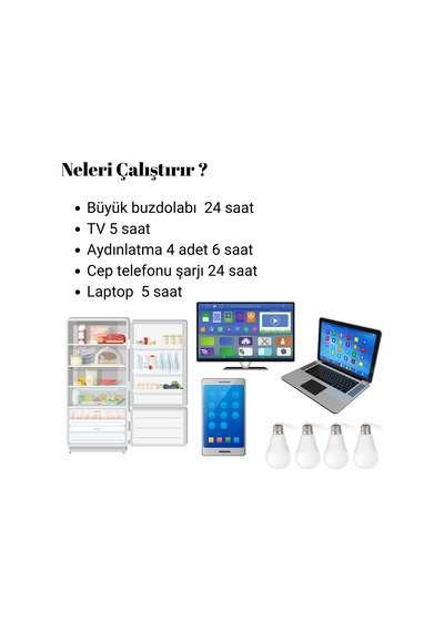 Kamusolar Büyük Buzdolabı Solar Bağ Evi Paketi Tv+ Aydınlatma + Telefon Laptop