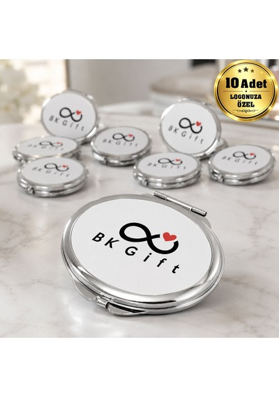 Logonuza Özel 10 Adet 6,6x5,4 Cm Baskı Alanlı Çift Taraflı Oval Metal Makyaj Aynası Beyaz