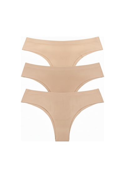 Bonbon Kadın Pamuk Kumaş 3'lü Paket Dikişsiz İz Yapmaz Lazer Kesim Brezilian Slip Bb2852 Ten