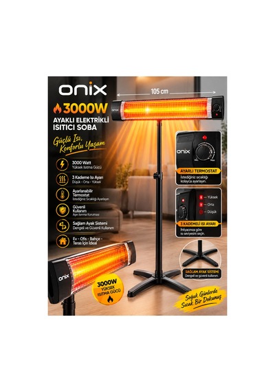 3000w Ayaklı Infrared Elektrikli Isıtıcı Soba - Termostatlı Güçlü Isıtıcı + Ayak Dahil Set