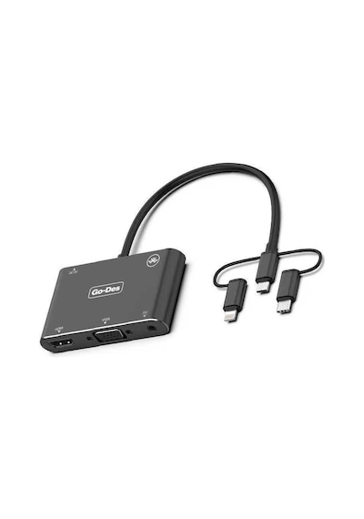 Go Des GD-8762 5 in 1 HDMI VGA AV Dönüştürücü Adaptör Ses ve Görüntü Aktarım Bluetooh v4.2 EDR - Siyah ZORE-260751