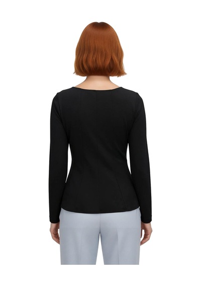 Ersefa Kadın Belden Oturtmalı Peplum Detaylı Kayık Yaka Bluz Kaliteli Şı siyah