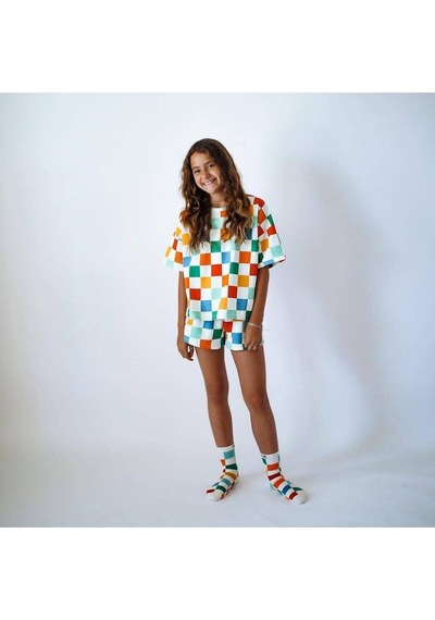 Lolliboomkids Kız Çocuk Damalı Çok Renkli Oversize Kare Desenli Tişört Ve Şort Takımı Çok Renkli Lolliboomkids Kız Çocuk Damalı Çok Renkli Oversize Kare Desenli Tişört Ve Şort Takımı Çok Renkli