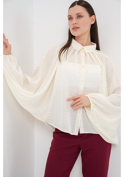 Bigdart Kadın Yarasa Kol Oversize Gömlek 20368 - Ekru