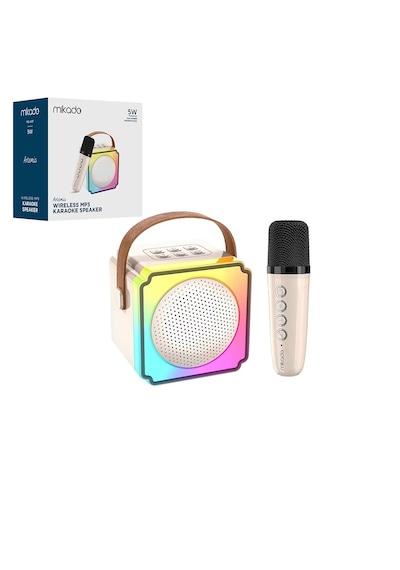 Beyaz Karaoke Mikrofonlu Wireless Hoparlör - Speaker Işıklı Usb Şarjlı Bt - Tf Card - Aux 5w 5332