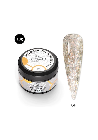 Momo Professional Holographic Builder Gel Nail Art İçin Protez Tırnak Jeli No.04 Glitter Sarı Simli 10 Gr