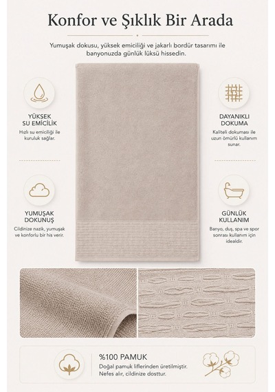 Banyo Havlusu %100 Pamuk 90x150 Cm Linea Collection 650 Gr Bej