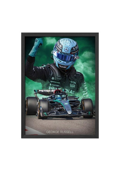 George Russell Siyah Ahşap Çerçeveli Poster, Dekoratif Formula 1 Duvar Tablosu