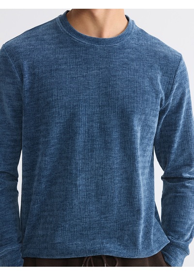 Lcwaıkıkı Classic İndigo Bisiklet Yaka Dokulu Erkek Sweatshirt