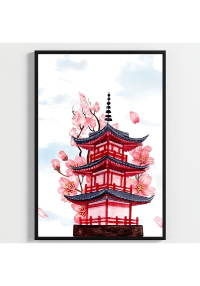 Besay Japon Esintisi Kafe, Salon Ve Restoran Duvar Dekorasyonu Geleneksel Sakura Ve Asya Temalı Poster 3'lü Set A4 Çerçev