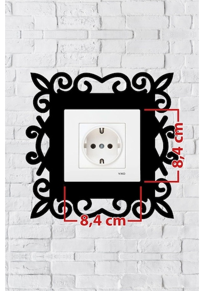 Desen Dekoratif Priz Çerçevesi İç Ölçü 8,4x8,4 Cm Dekoratif Priz - Anahtar Çerçevesi - Duvar Susu Siyah
