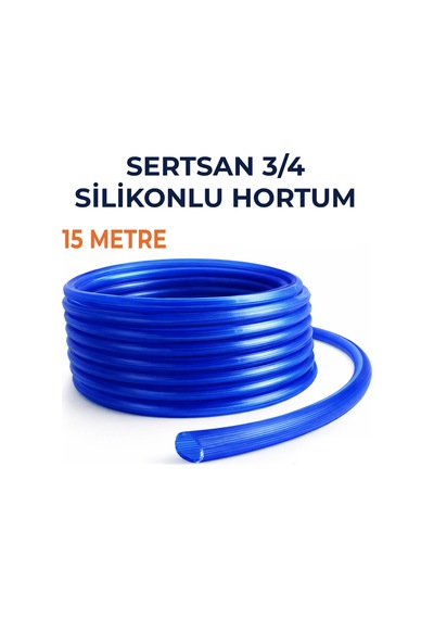 Silikonlu Bahçe Hortumu 3/4 İnç 15 Metre Mavi Dayanıklı Sulama Hortumu