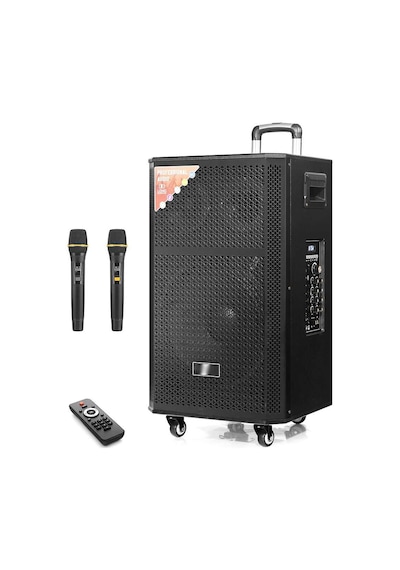 Çift Karaoke Mikrofonlu Bluetooth Hoparlör Fm Radyo 120w 12 İnç Kumandalı Ahşap Ndr412 Evimdeyokyok