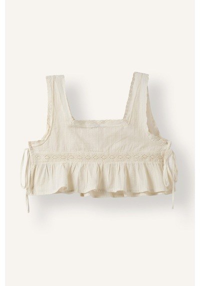 Defacto Regular Fit Kare Yaka Fırfırlı Askılı Brode Crop Basic Bluz H0712ax26hser105 Ekru-er105