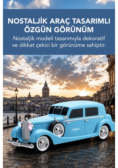 Retro Bluetooth Hoparlör 10w Vintage Araba Tasarımlı Fm Radyo Usb Tf Kart Destekli Tws Stereo