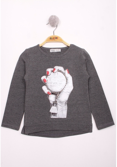 Toontoy Kids Toontoy Kız Çocuk El Baskılı T-shirt Antrasit