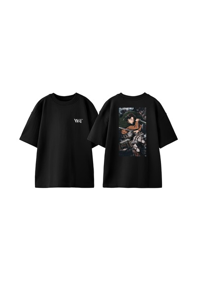 Thewert Attack On Titan Levi5 Tasarım Sırt Baskılı Pamuk Siyah Oversize T-shirt