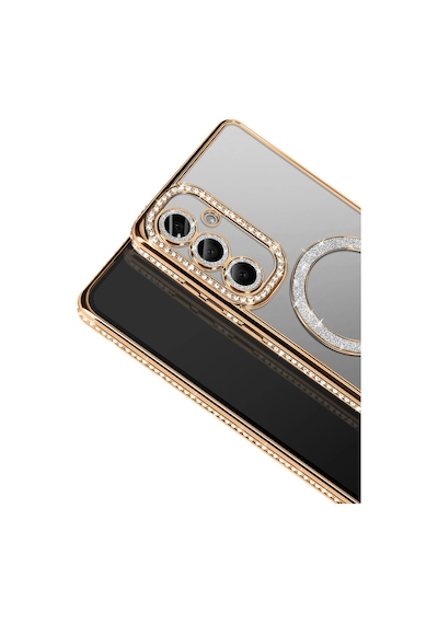 Samsung Galaxy S26 Uyumlu Kılıf Parlak Taşlı Simli M-safe Telefon Kılıfı Kapak Gold